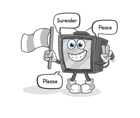 old tv hold surrender flag mascot. cartoon vector