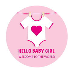 its a girl welcome greeting card for childbirth with hanging bodysuits