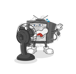 old tv with the fan character. cartoon mascot vector