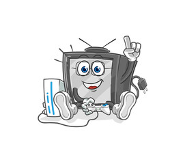 old tv playing video games. cartoon character