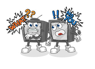 old tv arguing each other cartoon vector