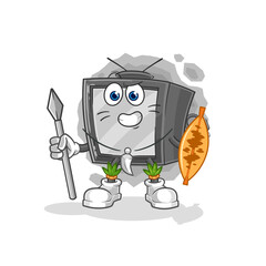 old tv african tribal fighter mascot. cartoon vector