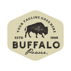Long-Haired Buffalo Logo Design. Bison Bull Buffalo Angus Silhouette Vintage Retro Logo, Buffalo Breeders Vector Illustration.