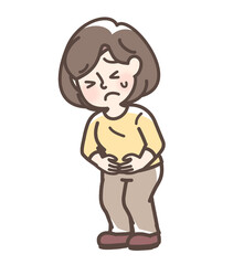 腹痛でお腹をおさえている女性