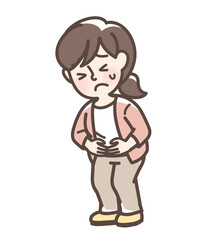腹痛でお腹をおさえている女性