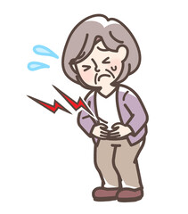 腹痛でお腹をおさえている女性