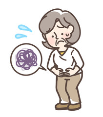 腹痛でお腹をおさえている女性