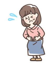 腹痛でお腹をおさえている女性