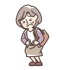 腹痛でお腹をおさえている女性