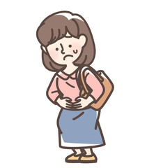 腹痛でお腹をおさえている女性