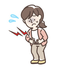 腹痛でお腹をおさえている女性