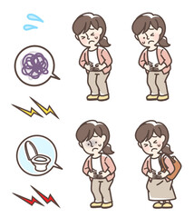 腹痛でお腹をおさえている女性