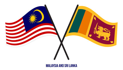 Malaysia and Sri Lanka Flags Crossed And Waving Flat Style. Official Proportion. Correct Colors.