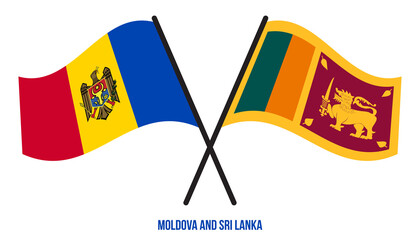 Moldova and Sri Lanka Flags Crossed And Waving Flat Style. Official Proportion. Correct Colors.
