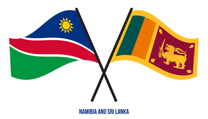 Namibia and Sri Lanka Flags Crossed And Waving Flat Style. Official Proportion. Correct Colors.