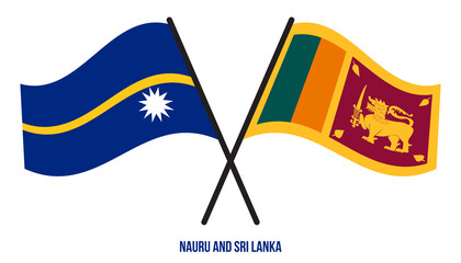 Nauru and Sri Lanka Flags Crossed And Waving Flat Style. Official Proportion. Correct Colors.