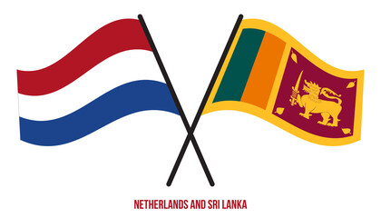 Netherlands and Sri Lanka Flags Crossed And Waving Flat Style. Official Proportion. Correct Colors.