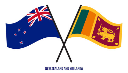 New Zealand and Sri Lanka Flags Crossed And Waving Flat Style. Official Proportion. Correct Colors.