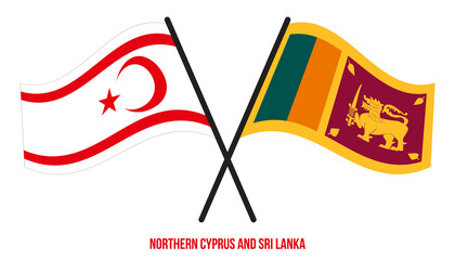 Northern Cyprus and Sri Lanka Flags Crossed And Waving Flat Style. Official Proportion.