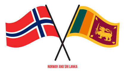 Norway and Sri Lanka Flags Crossed And Waving Flat Style. Official Proportion. Correct Colors.