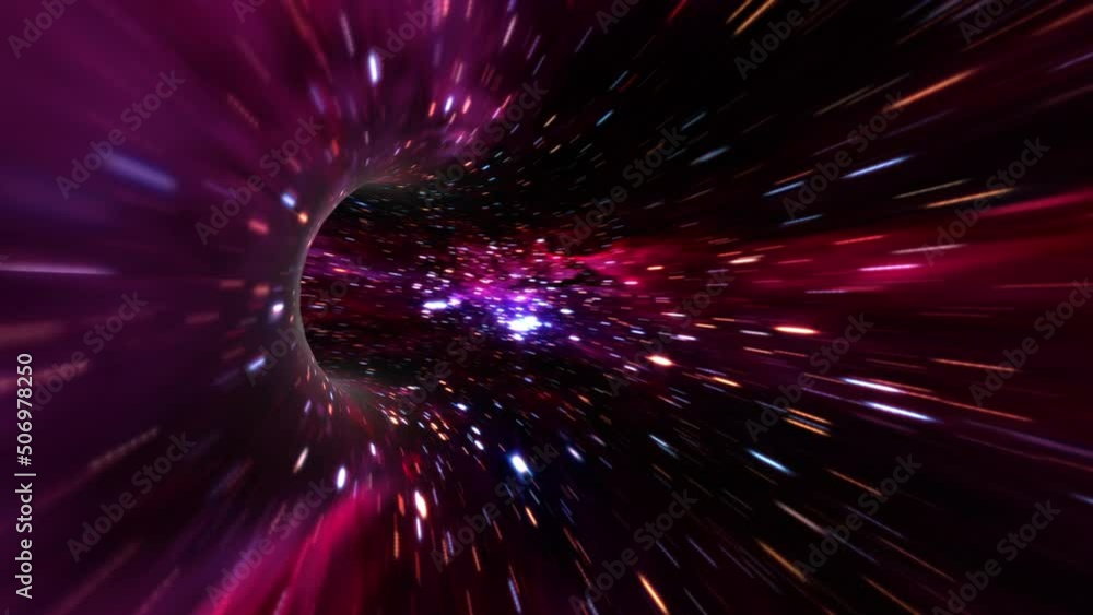 Aufkleber abstract dark red blue hyperspace warp tunnel through time and space animation. 4k 3d loop sci-fi in
