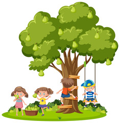 Obraz na płótnie Canvas Kids playing under the tree