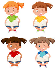 Set of different girls reading books