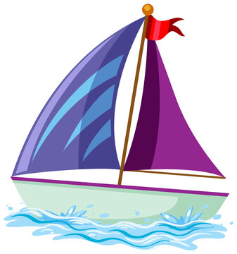 Purple sailboat on the water in cartoon style