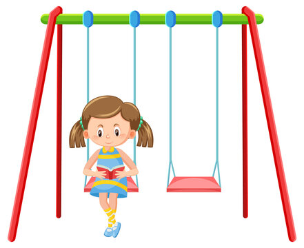 Kid On Swing Set Playground On White Background