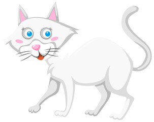 White cat in cartoon style