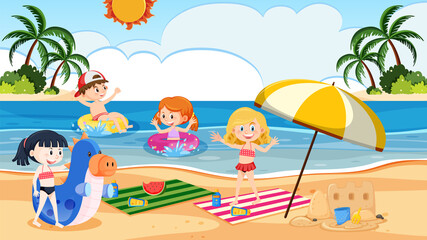 Obraz na płótnie Canvas Children at the beach on summer holiday