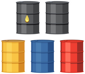 Set of different oil barrels