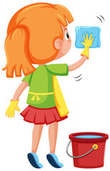 A girl cleaning on white background