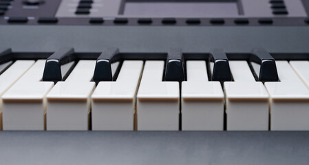 Electronic piano keys close up