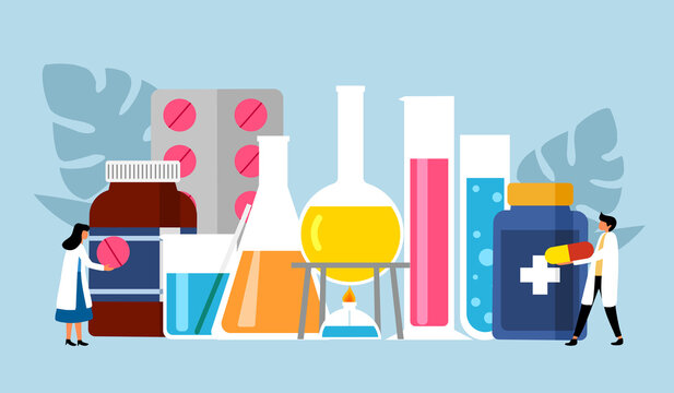 Medical pharmaceutical laboratory or drug manufacturing industry concept vector illustration.