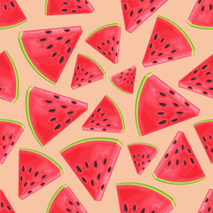 Seamless pattern. Pattern with the image of watermelon slices. Watermelon pattern for print, vector illustration