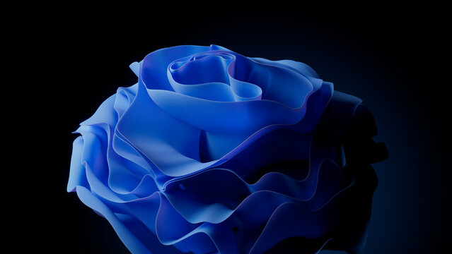 Blue Ripple Surfaces. Trendy Abstract Bloom Background. 3D Render.