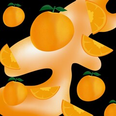 Explosion Orange juice liquid with Orange fruit on black background.