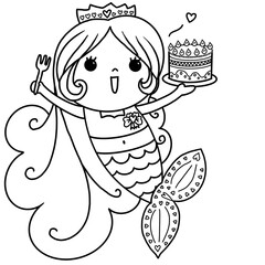 mermaid and cake coloring page