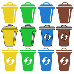 Bin icon. Trash can. Recycle icons set. Biodegradable, compostable, recyclable icon set. jpeg image jpg illustration rubbish box on wheels
