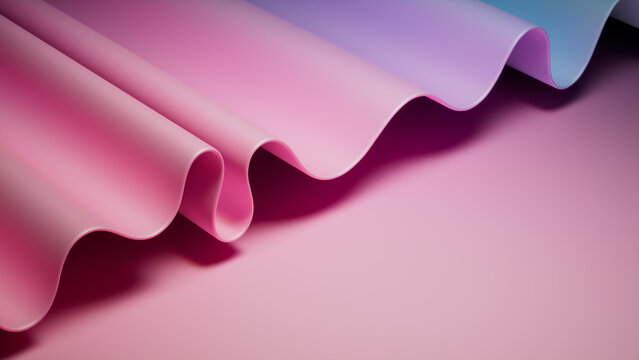 Elegant, Pink and Blue Surface with Ripples. Gradient 3D Background.