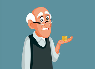 Old Man Worried about Money Vector Cartoon illustration