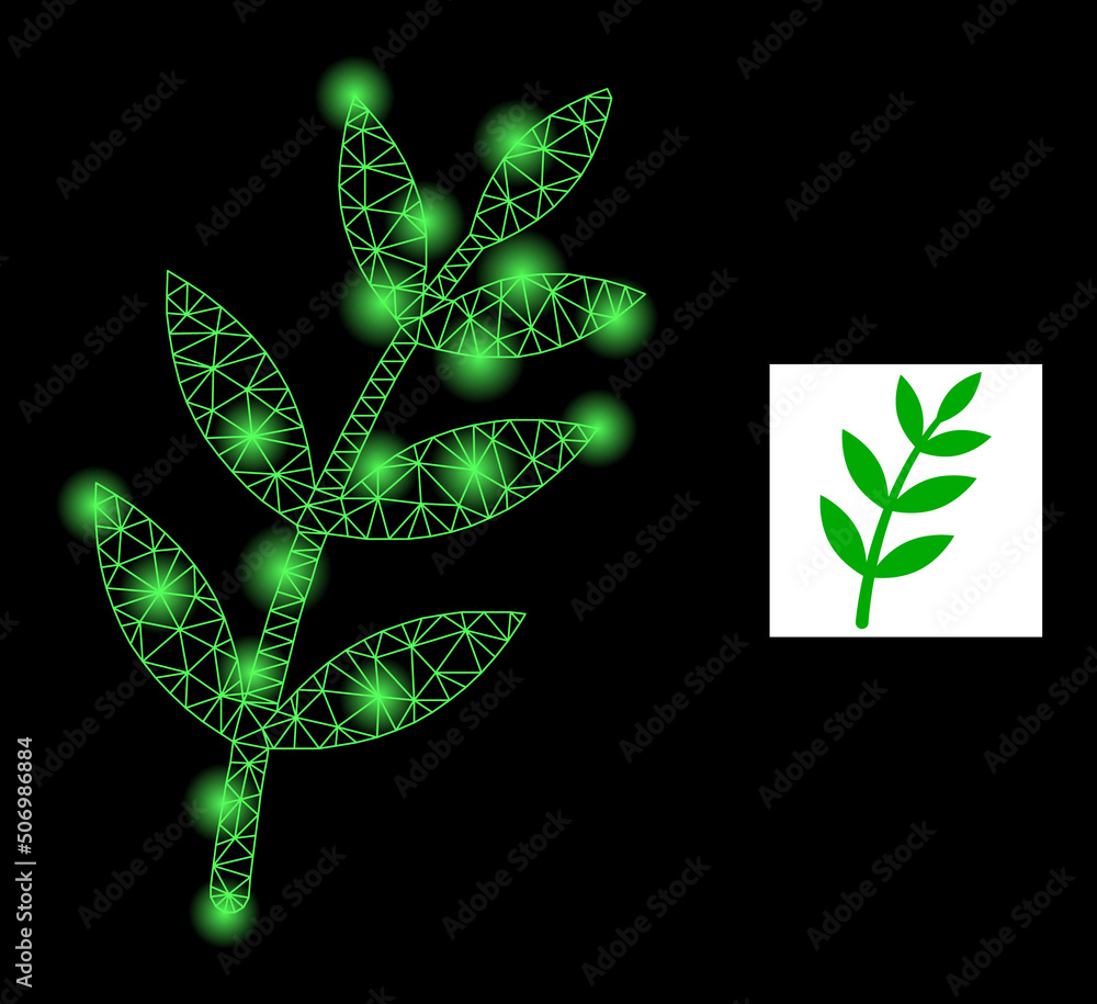 Poster glossy net flora plant constellation icon with light spots. illuminated vector constellation based o