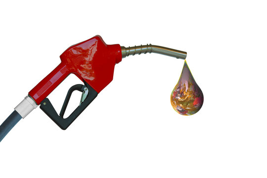 Red fueling nozzle gasoline, diesel, gas isolated with clipping path on white background.