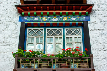 A window of the Potala Palace, a famous ancient building in China's Tibet Autonomous Region