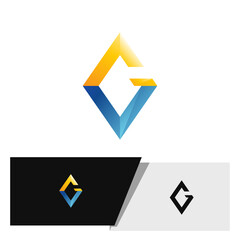 letter GV in geometric diamond shape with blue and gold color