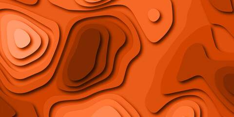 Luxury orange abstract papercut background with 3d geometry circles. Orange paper cut banner with 3D slime abstract background and orange waves layers.