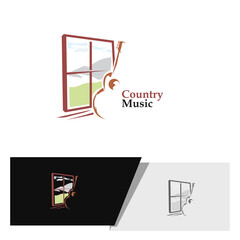 country music illustration of acoustic guitar by the window