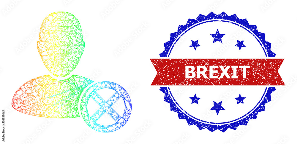 Aufkleber net delete user framework icon with spectral gradient, and bicolor scratched brexit seal stamp. red 