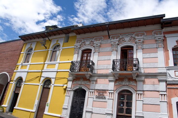 Fototapeta premium Colorful historic buildings in the Old Town, Quito, Ecuador